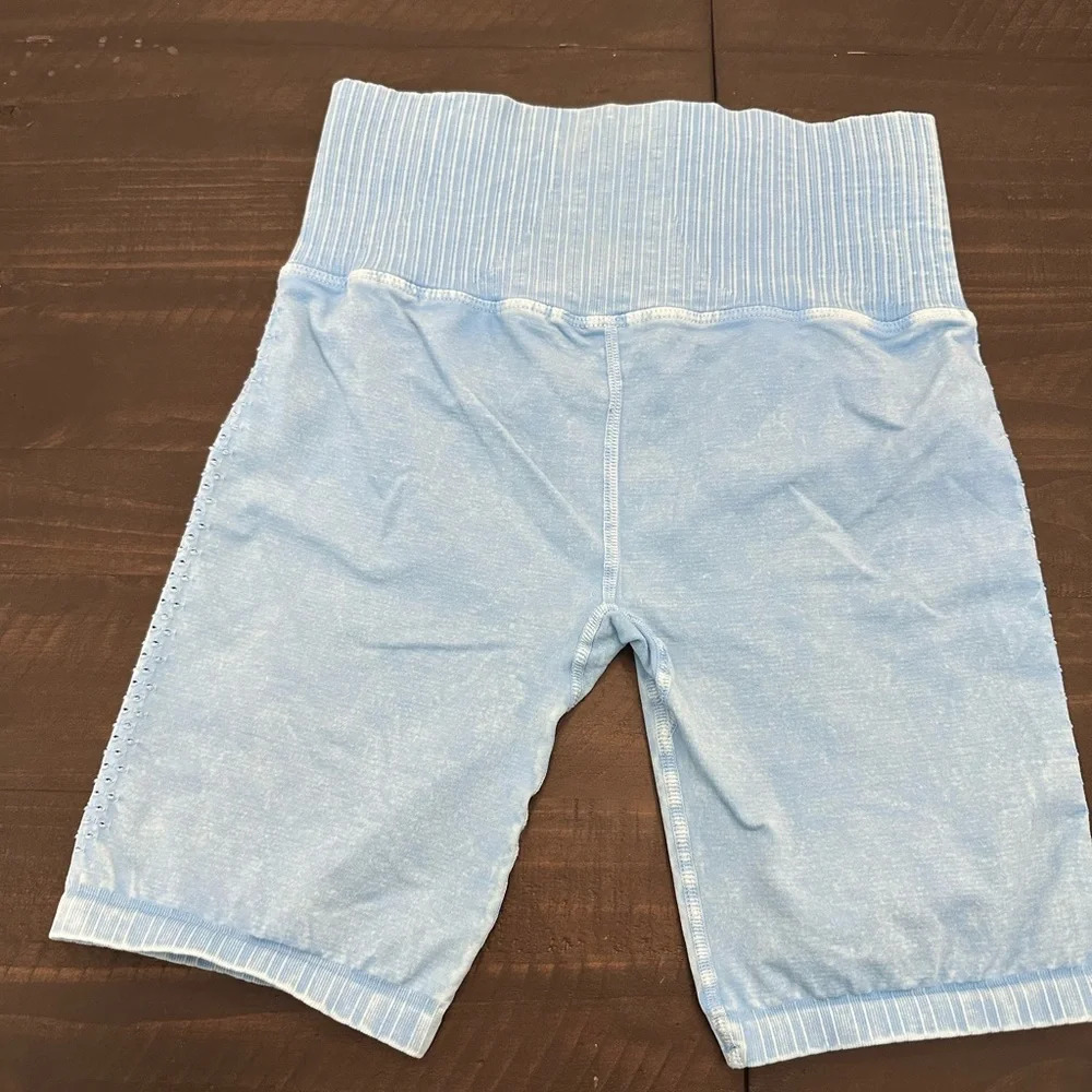 Free People Blue Bike Shorts with Stretchy Waistband